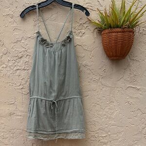 Hollister Sage Green Striped Tank with Maroon Logo